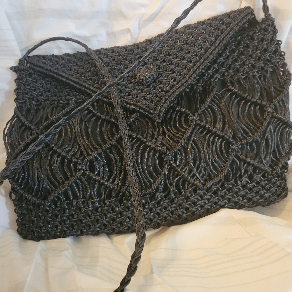 Vintage black straw purse